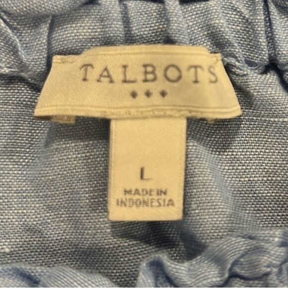 Talbots Factory blue linen blend boat neck bell sleeves top size Large - Picture 6 of 7